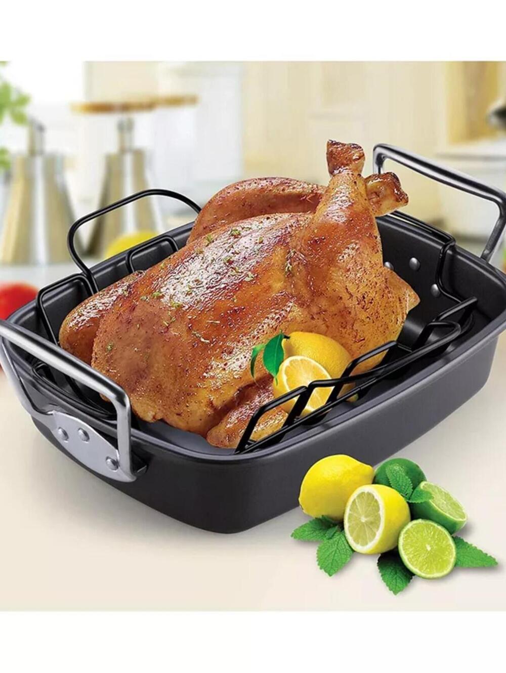 New! Cook 'n Home 17" x 13" Nonstick Roaster with Rack - Up to 25 lbs Turkey